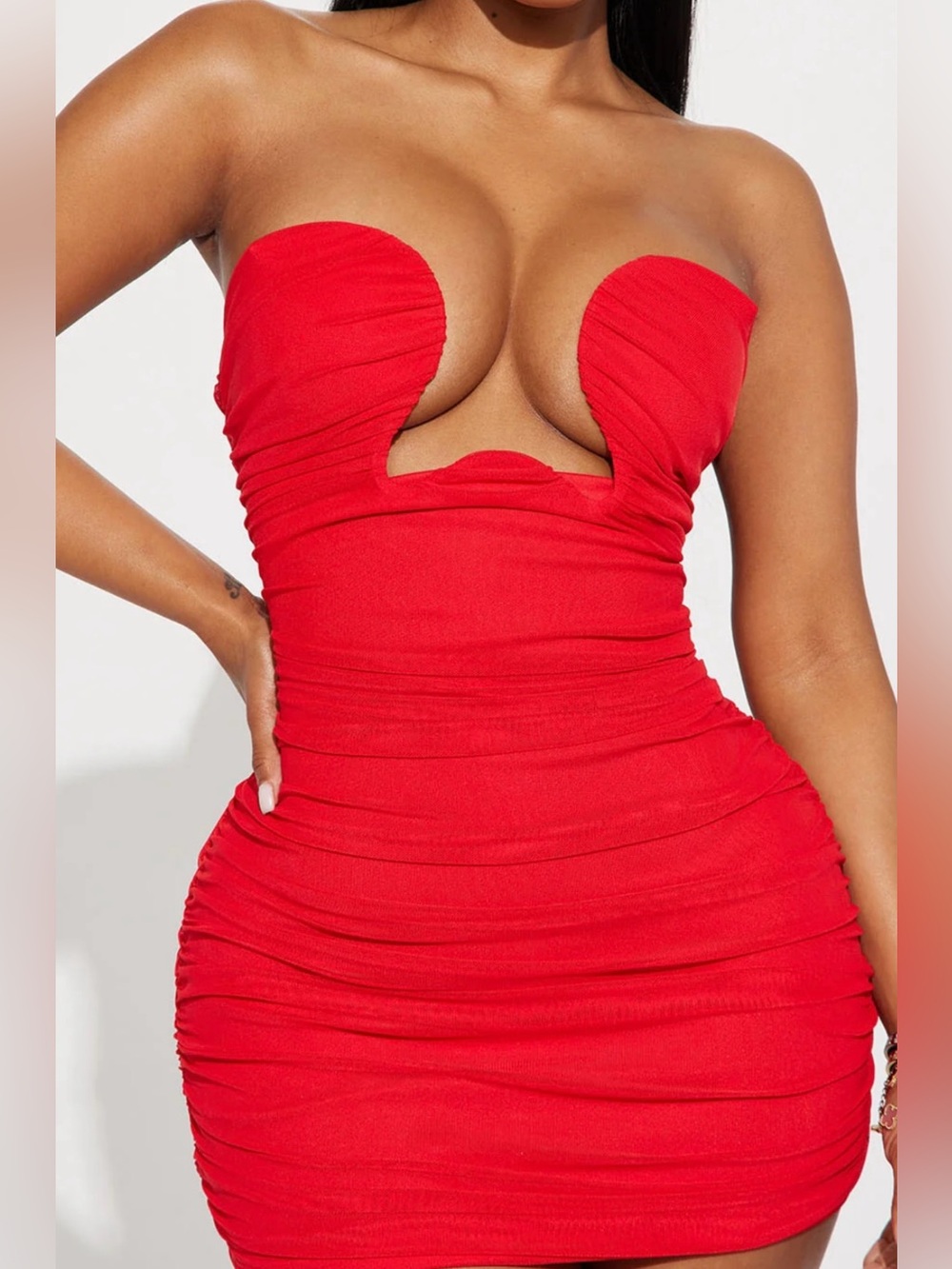 Fashion Nova Red Strapless Ruched Bodycon Mini Dress